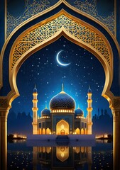 architecture Islamic mosque ramadan kareem illudtration moon eid muslim background