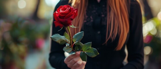 During the funeral, a black woman was holding a single rose.