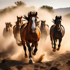 Horses Charging Through Dusty Terrain