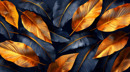 Tropical leaf Wallpaper, Luxury nature leaves pattern design, Golden banana leaf line arts, Hand drawn outline design for fabric , print, cover, banner and invitation, Vector illustration.