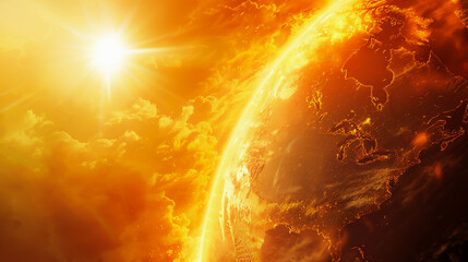 the world under the scorching sun, almost touching the atmosphere. hot feeling.