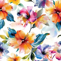 Fototapeta na wymiar Floral Seamless Pattern Geometric Abstract, Watercolor Style, Background For Banner, HD