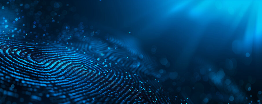 Digital blue waves with light effects, fingerprint
