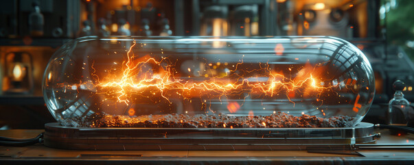 Electrical energy experiment inside a glass container.