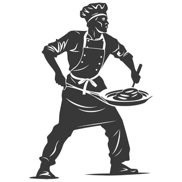 recommend clip art: Silhouette baker in action full body black color only