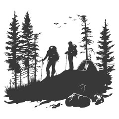 Silhouette camp activity in nature full body black color only