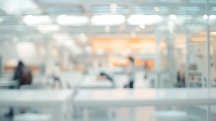 Blurred background of an office with desks and people working