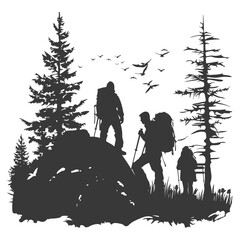 Silhouette camp activity in nature full body black color only
