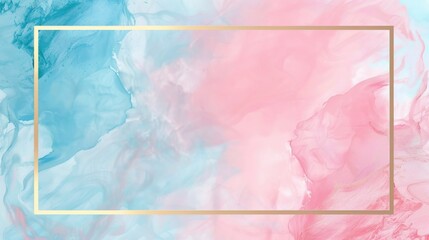 Fototapeta premium Soft Pastel Pink And Blue Watercolors Themed Background With Simple Thin Golden Frame
