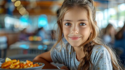Little Girl Sitting at Table With Plate of Food