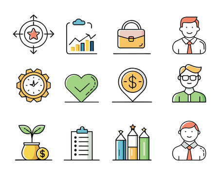 Employee Benefit Editable Stroke Colorful Icons Set Isolated Flat Vector Pro Collection Illustration On White Background.