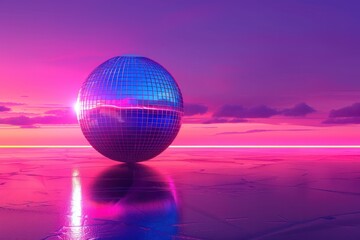 Fototapeta na wymiar disco ball with light of neon on a purple background