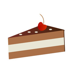Chocolate cake with cherry, food illustration, eps