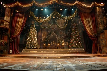 an empty stage bathed in atmospheric light, creating a mesmerizing bokeh effect, perfect for creative projects