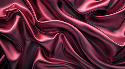 Obraz premium Elegant dark pink silk satin fabric with intricate folds and curves draped on a luxurious background