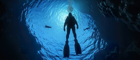 Deep-sea diver wetsuit - obrazy, fototapety, plakaty