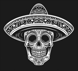 Mexican skull wearing a sombrero hat