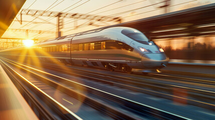 Sleek Solar-Powered High-Speed Trains - obrazy, fototapety, plakaty