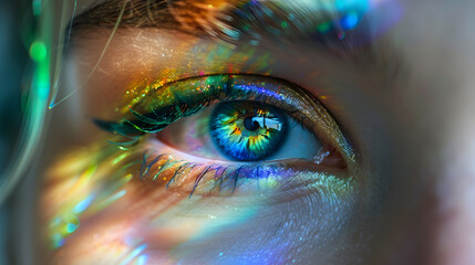 the girl's eye is rainbow in color