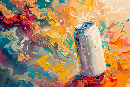 Oil painting of a white soda can on a colorful backround