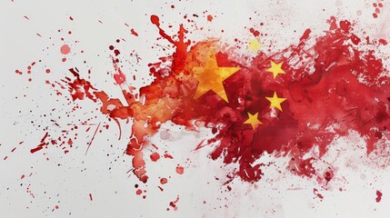 Abstract grunge watercolor flag of China. Template background for national holidays,  poster, banner, flyer. etc.