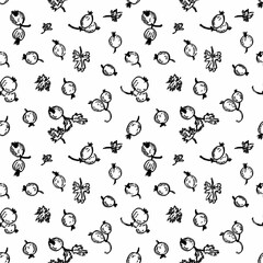 Obraz premium Doodle seamless pattern with monochrome gooseberry berries. Perfect print for tee, paper, textile and fabric. Hand drawn illustration.