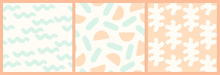 Abstract shapes seamless pattern set in a muted pastel color palette.