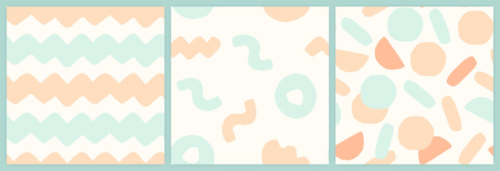 Abstract shapes seamless pattern set in a muted pastel color palette.