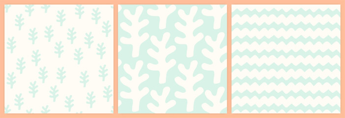 Abstract shapes seamless pattern set in a muted pastel color palette.