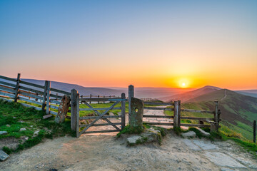 The Great Ridge at sunrise. Mam Tor hill in Peak District. United Kingdom  - 778065529