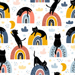 Seamless pattern with cats Silhouette 