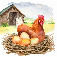 Namalowana kura na jajkach ilustracja - obrazy, fototapety, plakaty