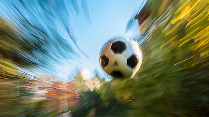 A flying soccer ball. Long exposure shot