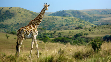 Obraz premium A giraffe standing in the grasslands of South Africa