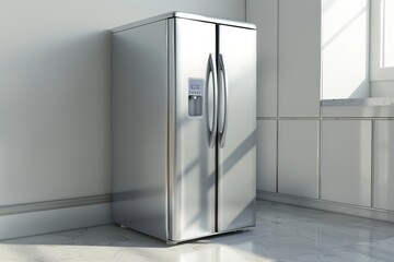 Refrigerator, machine-washing, silver group appliances. Generative Ai