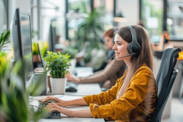 managing tasks on a computer within the central customer service hub modern bright office