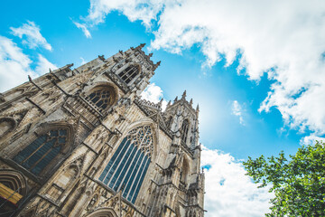 a front view of the towers at the entrance to york minster 