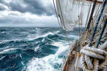 Ship sailing ship sea race yacht rig yachting. Generative Ai - obrazy, fototapety, plakaty