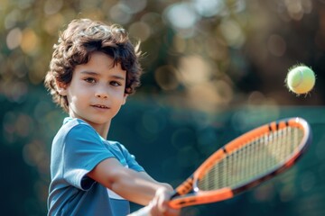 Tennis kid player practicing tennis