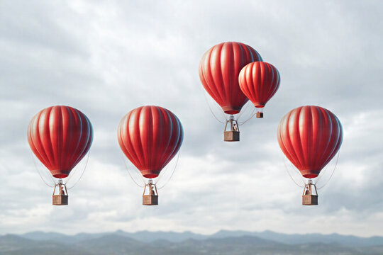 Competitive edge and business advantage concept as a group of hot air balloons racing to the top but an individual leader with a small hot air balloon surging ahead