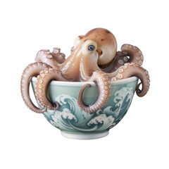 Obraz premium Octopus in a bowl with a Transparent Background
