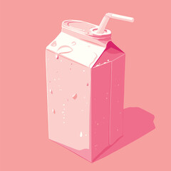 Minimalist pink milk carton, pastel tones.
