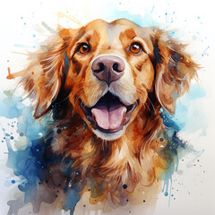 Vibrant Watercolor Portrait of Dog