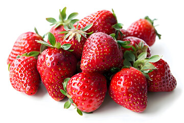 small pile of fresh strawberries on a white background