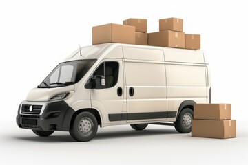 Delivery van with cartboard boxes