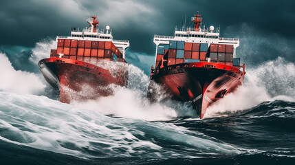 Shipping system transport containers by cargo ships. Freight shipping transport system cargo ship container. international transportation Export-import business, logistics, transportation