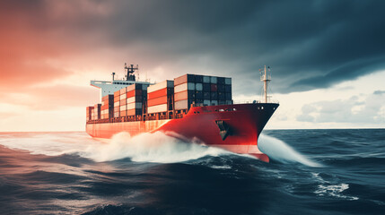 Shipping system transport containers by cargo ships. Freight shipping transport system cargo ship container. international transportation Export-import business, logistics, transportation