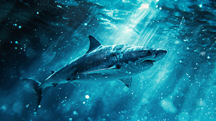 Fototapeta premium Giant shark created using the visual effect of anamorphic lens flare