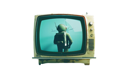 A retro television set with retro futuristic design elements, playing a sci-fi movie from the 1950, An antique television set with ornate detailing and curved edges 