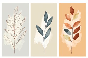 Abstract plant illustration set featuring line drawings of foliage and abstract shapes, perfect for minimalist and natural wall decor.
